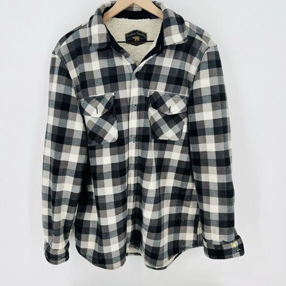 Freedom Foundry Shacket Men's Large Gray Sherpa Lined Button Up Flannel - Picture 1 of 5